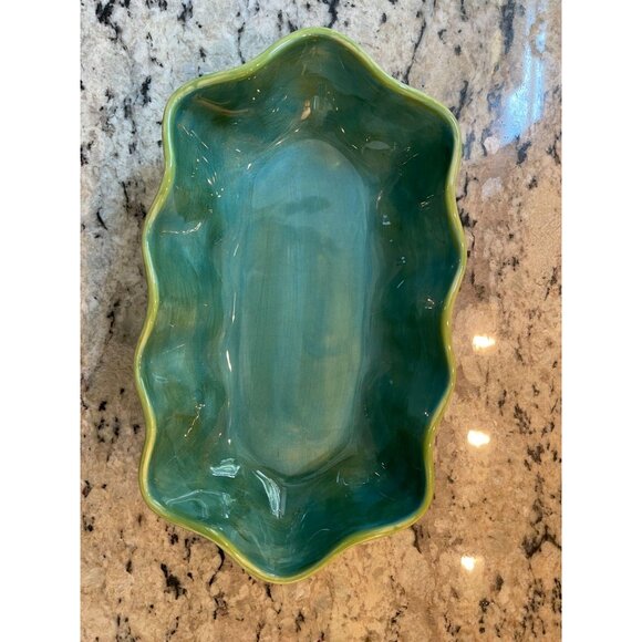 Southern Living At Home, Gail Pittman Provence Ruffled Scalloped Bowl, Blue Gree - Picture 2 of 4